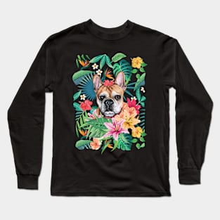 Tropical Red White Frenchie French Bulldog Long Sleeve T-Shirt